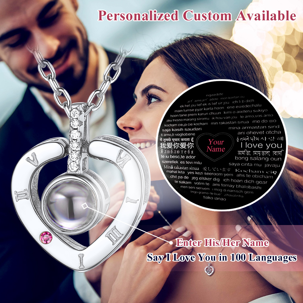I Love You in 100 Languages Projection Heart Necklace