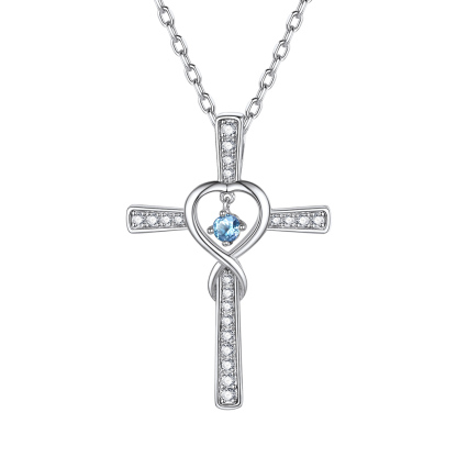 Birthstone Infinity Cross Pendant Necklace for Women Mar
