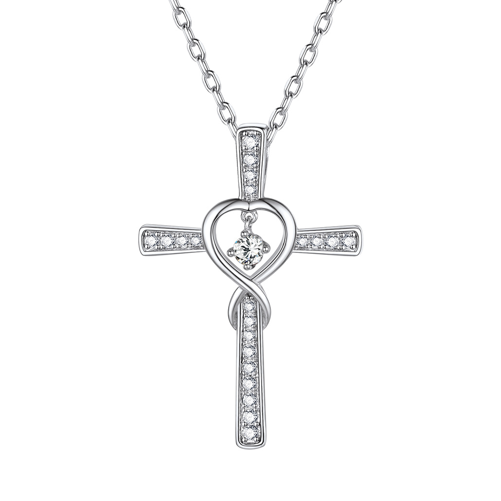 Birthstone Infinity Cross Pendant Necklace for Women Apr