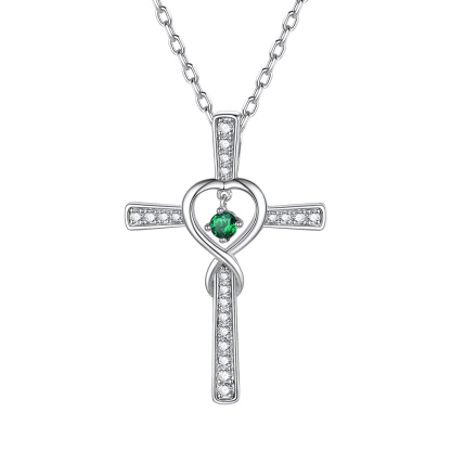 Birthstone Infinity Cross Pendant Necklace for Women May