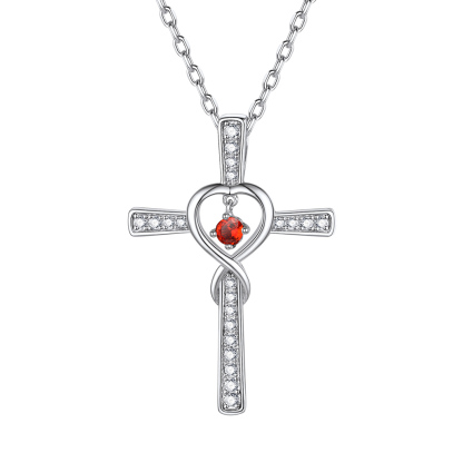 Birthstone Infinity Cross Pendant Necklace for Women Jul