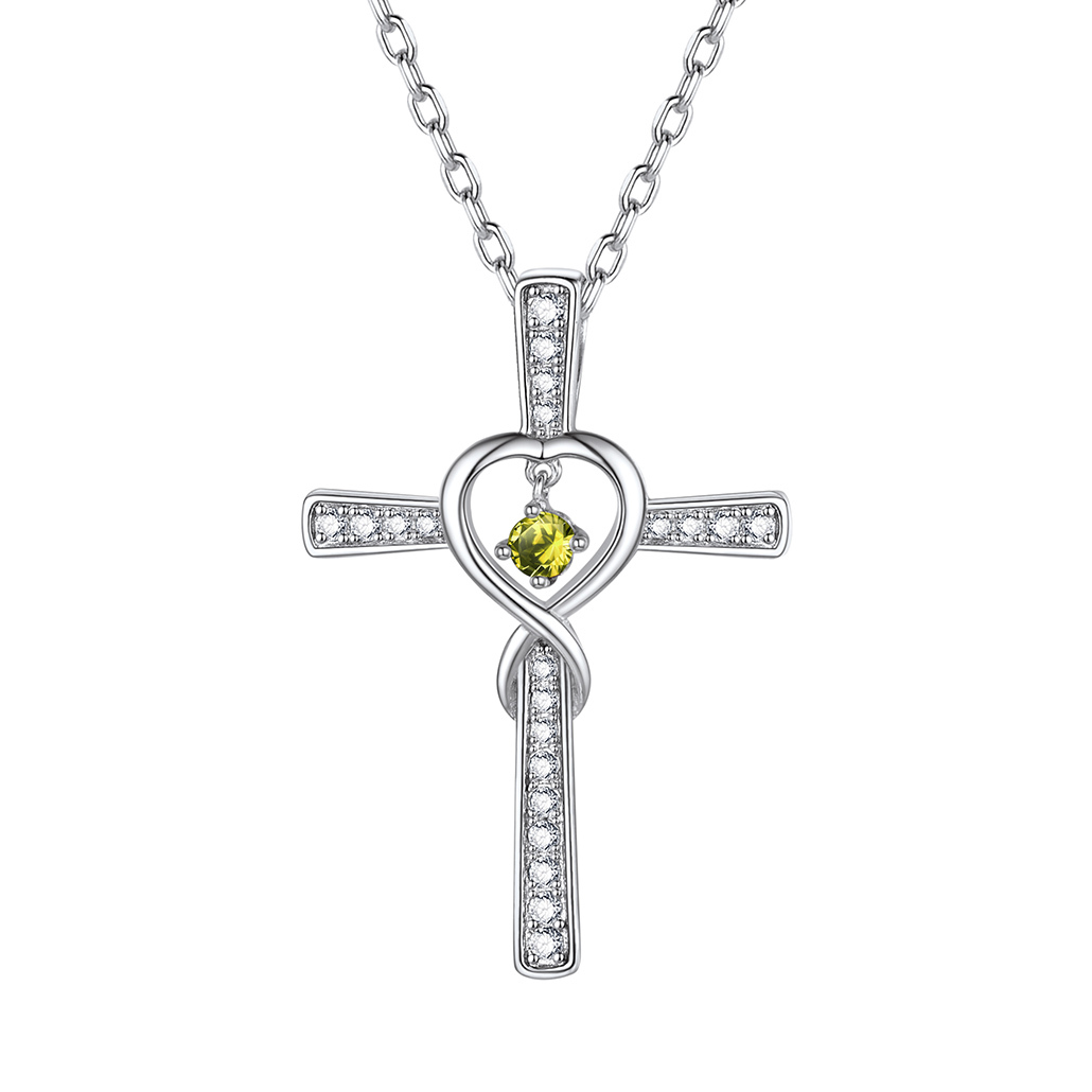 Birthstone Infinity Cross Pendant Necklace for Women Aug
