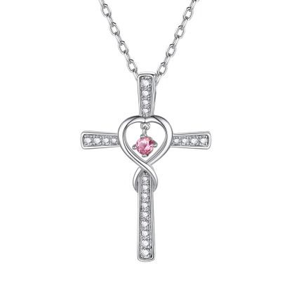Birthstone Infinity Cross Pendant Necklace for Women Oct