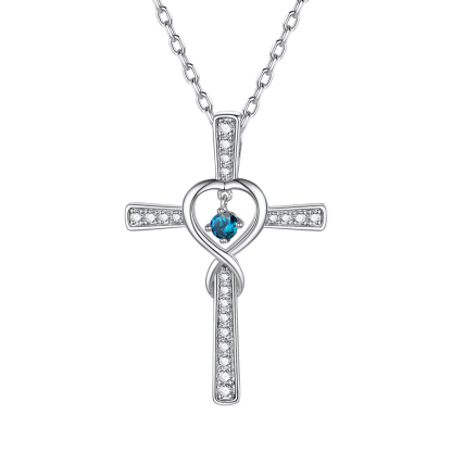 Birthstone Infinity Cross Pendant Necklace for Women Dec