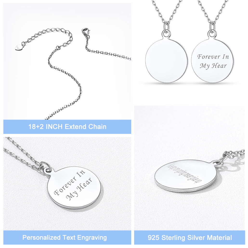 Personalized Engraved Circle Pendant Necklace for Women 925 silver