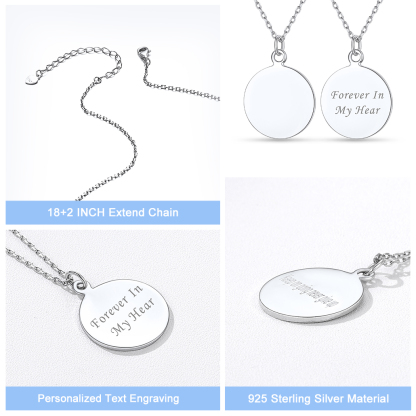 Personalized Engraved Circle Pendant Necklace for Women 925 silver