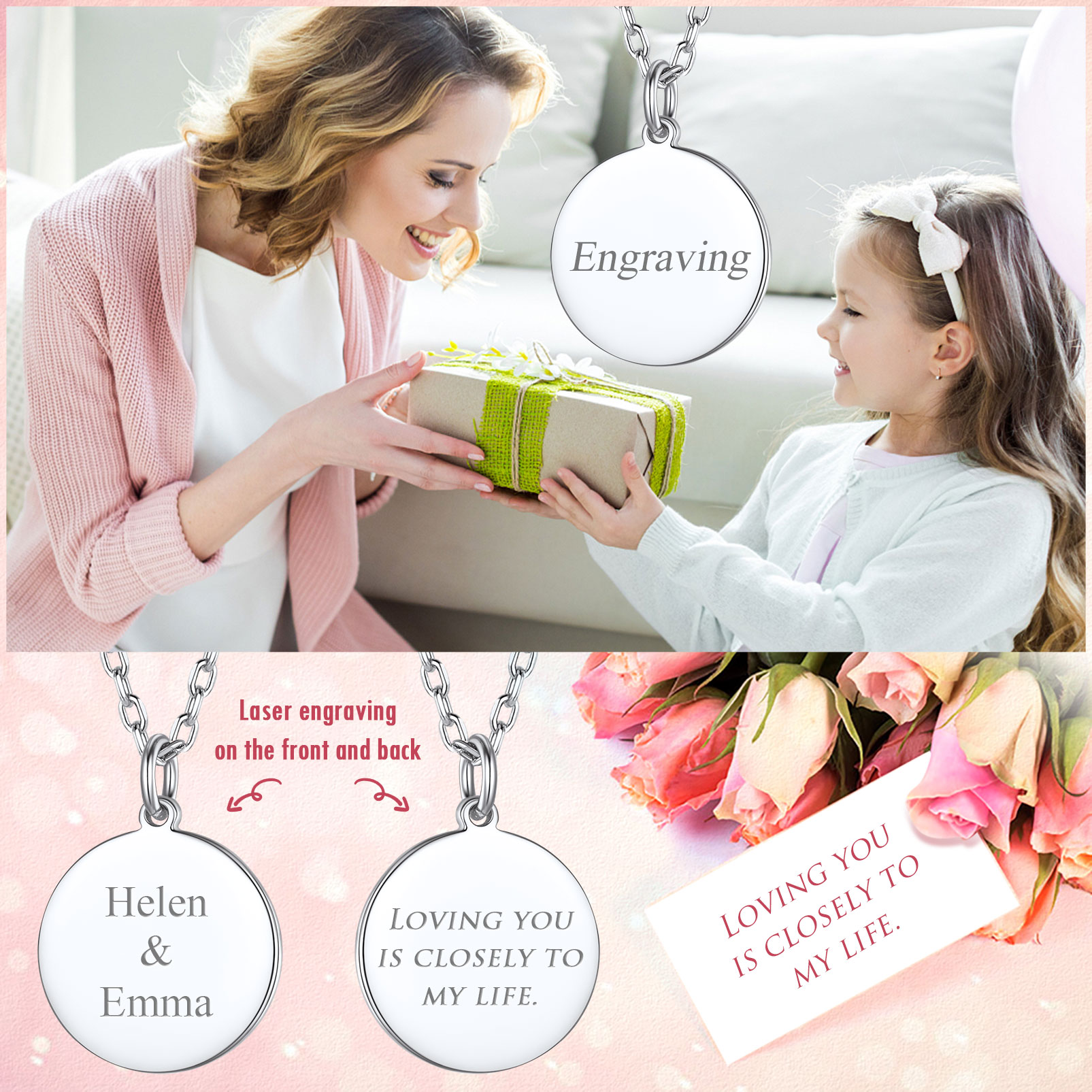 Personalized Engraved Pendant Necklace for Women gift