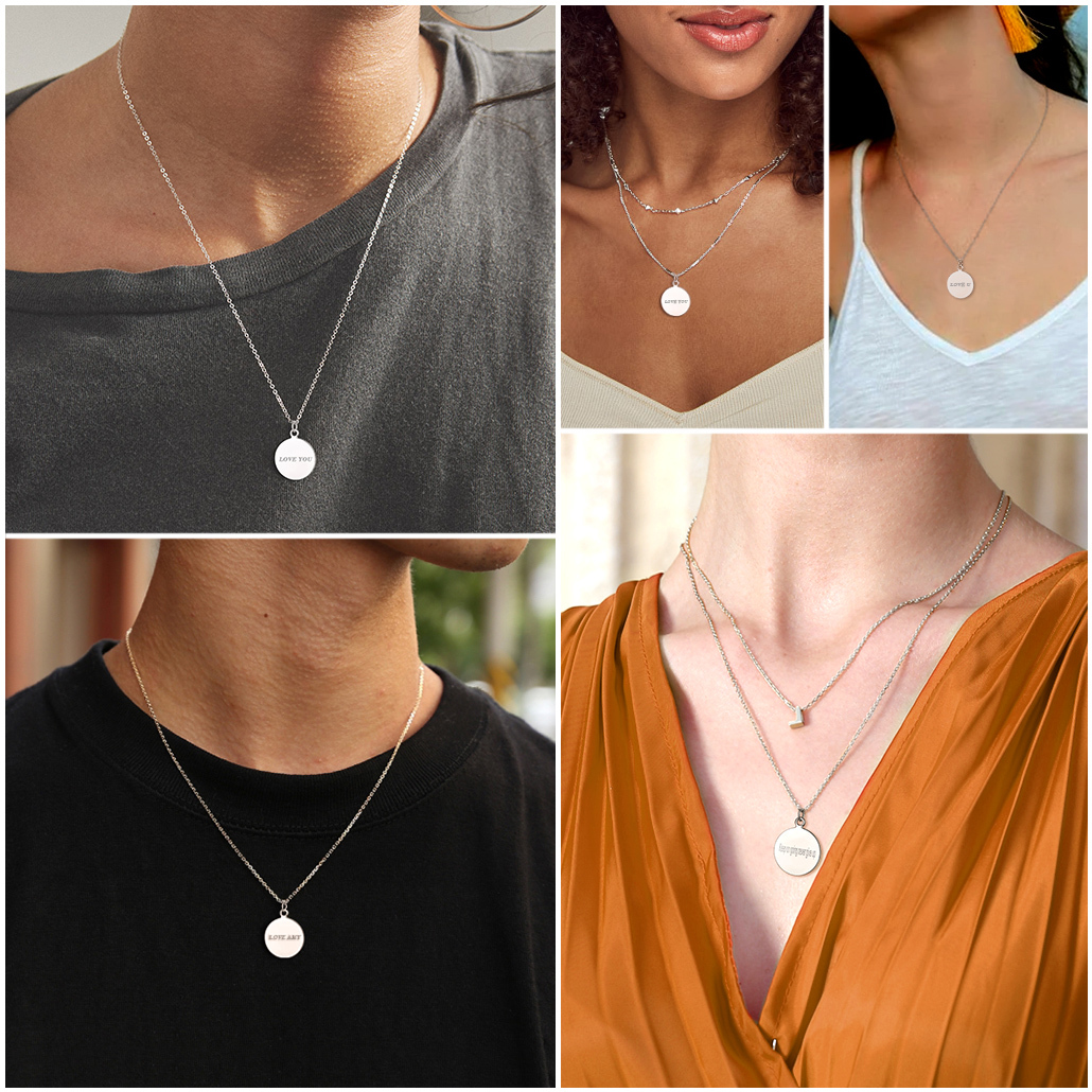 Personalized Engraved Circle Necklace for Women model show