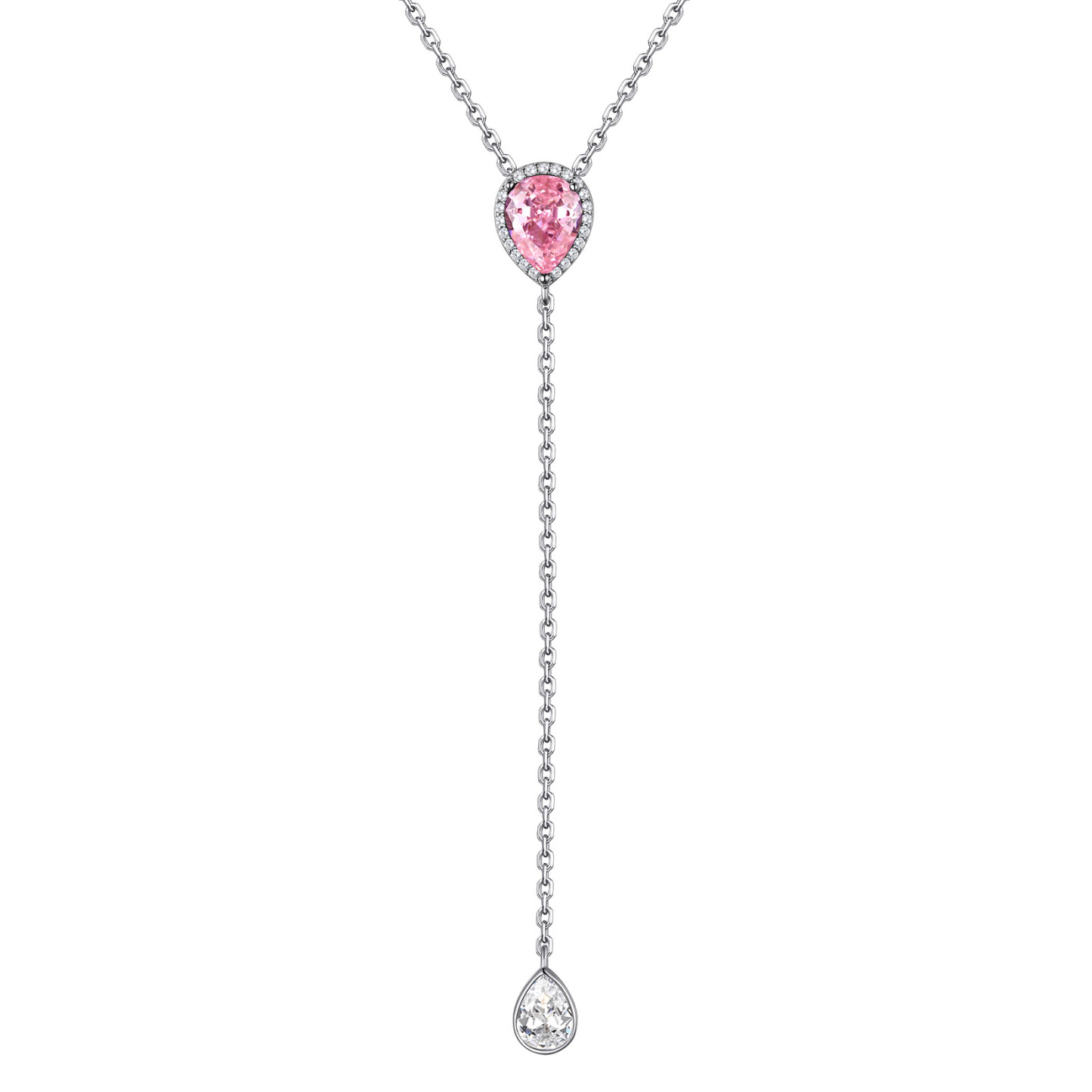 Birthstone Sterling Silver CZ Teardrop Lariat Necklace for Women Oct