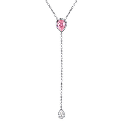 Birthstone Sterling Silver CZ Teardrop Lariat Necklace for Women Oct