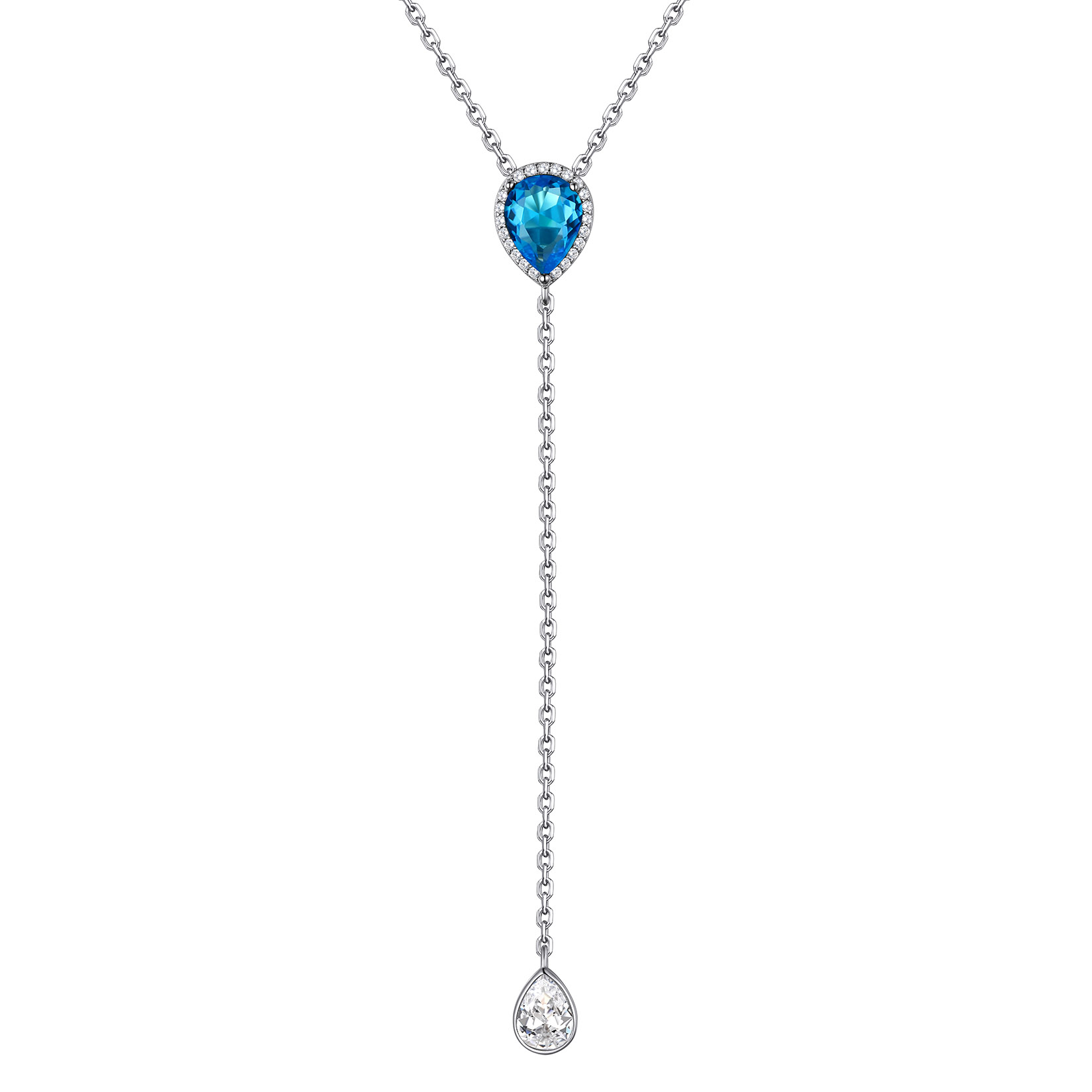 Birthstone Sterling Silver CZ Teardrop Lariat Necklace for Women Dec