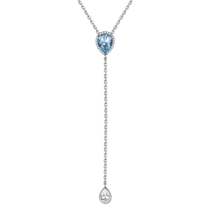 Birthstone Sterling Silver CZ Teardrop Lariat Necklace for Women Mar
