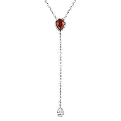 Birthstone Sterling Silver CZ Teardrop Lariat Necklace for Women Jul