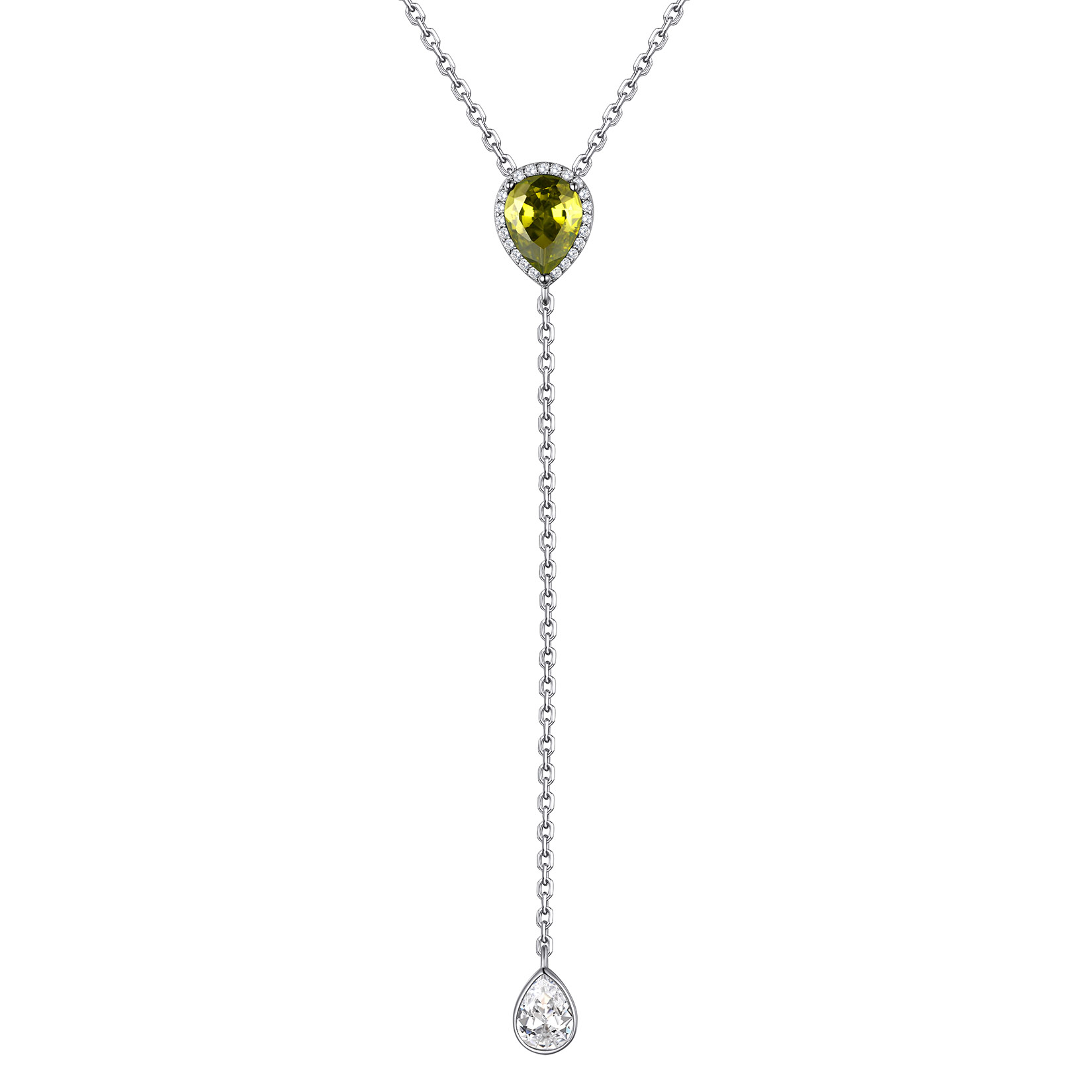 Birthstone Sterling Silver CZ Teardrop Lariat Necklace for Women Aug