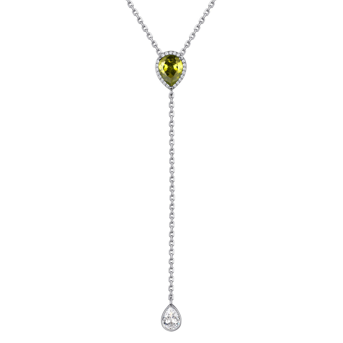 Birthstone Sterling Silver CZ Teardrop Lariat Necklace for Women Aug