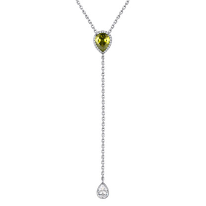 Birthstone Sterling Silver CZ Teardrop Lariat Necklace for Women Aug