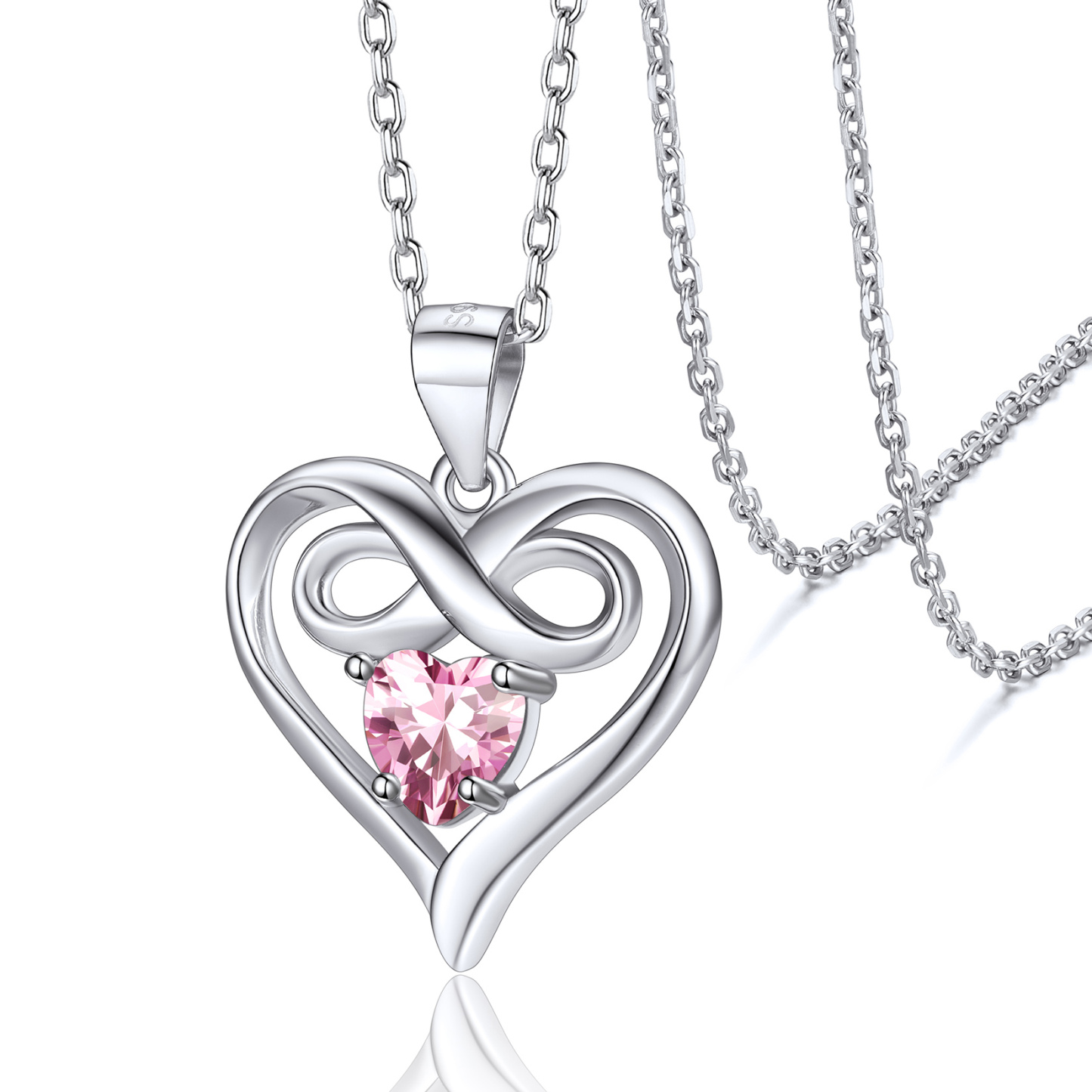 Infinity Birthstone Heart Pendant Necklace for Women  Oct