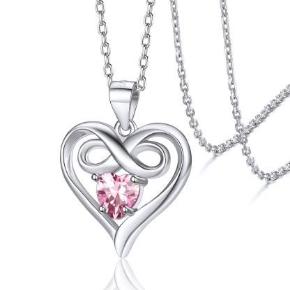 Infinity Birthstone Heart Pendant Necklace for Women  Oct
