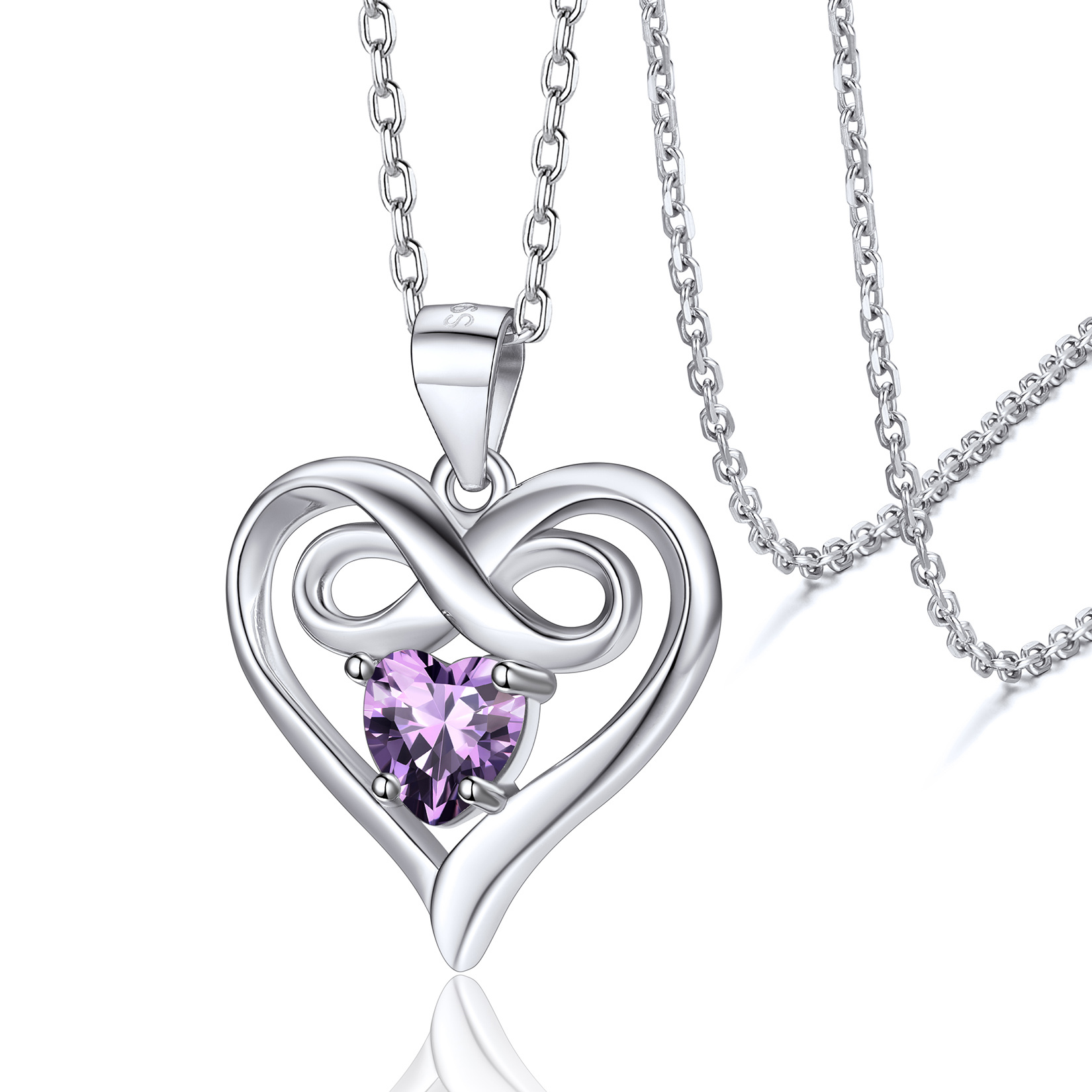 Infinity Birthstone Heart Pendant Necklace for Women Feb