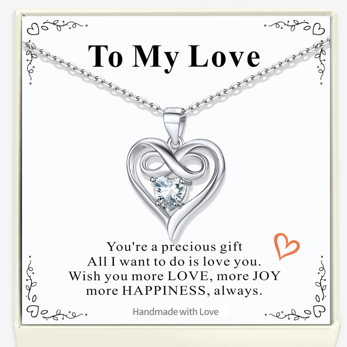 Infinity Birthstone Heart Pendant Necklace Valentine's Day Gift for Her