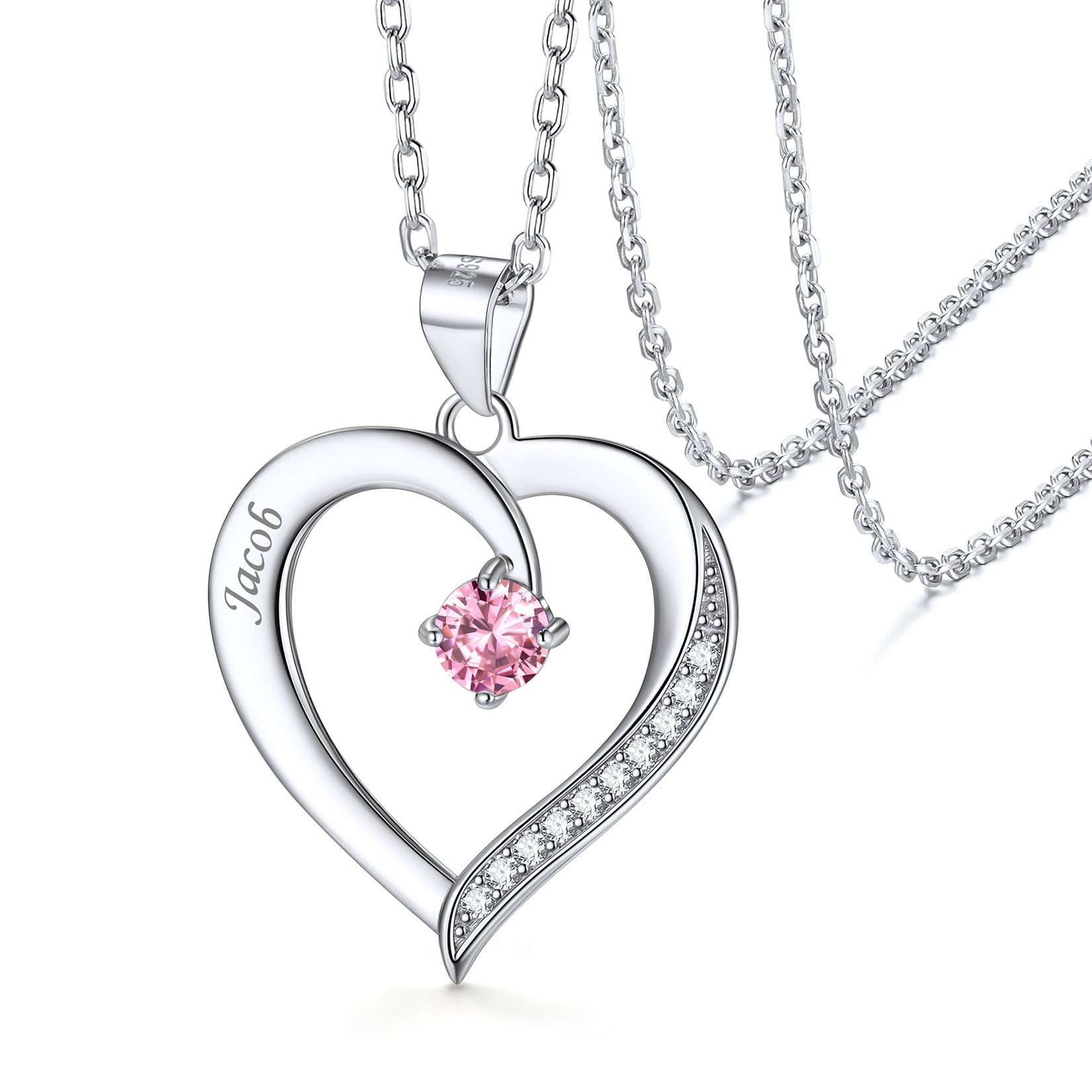 Family Birthstone Heart Necklace With Names for Women  One Birthstone