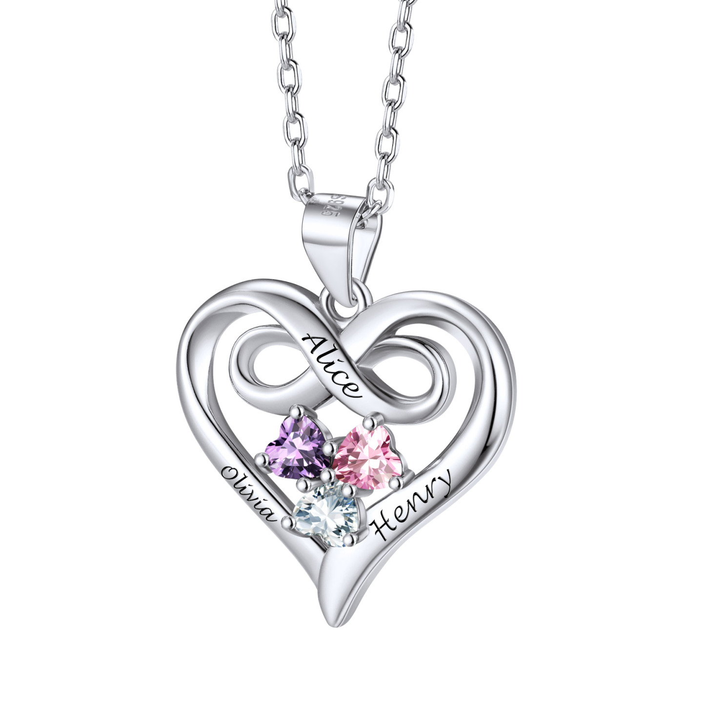 Personalized Heart Infinity 1-3 Birthstones Necklace for Mom