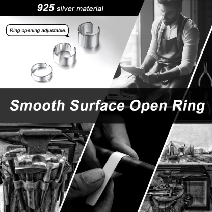 925 Sterling Silver Engagement Band Engraved Adjustable Cuff Ring 