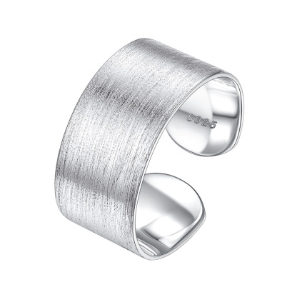 Sterling Silver Brushed Engagement Band Engraved Adjustable Cuff Ring