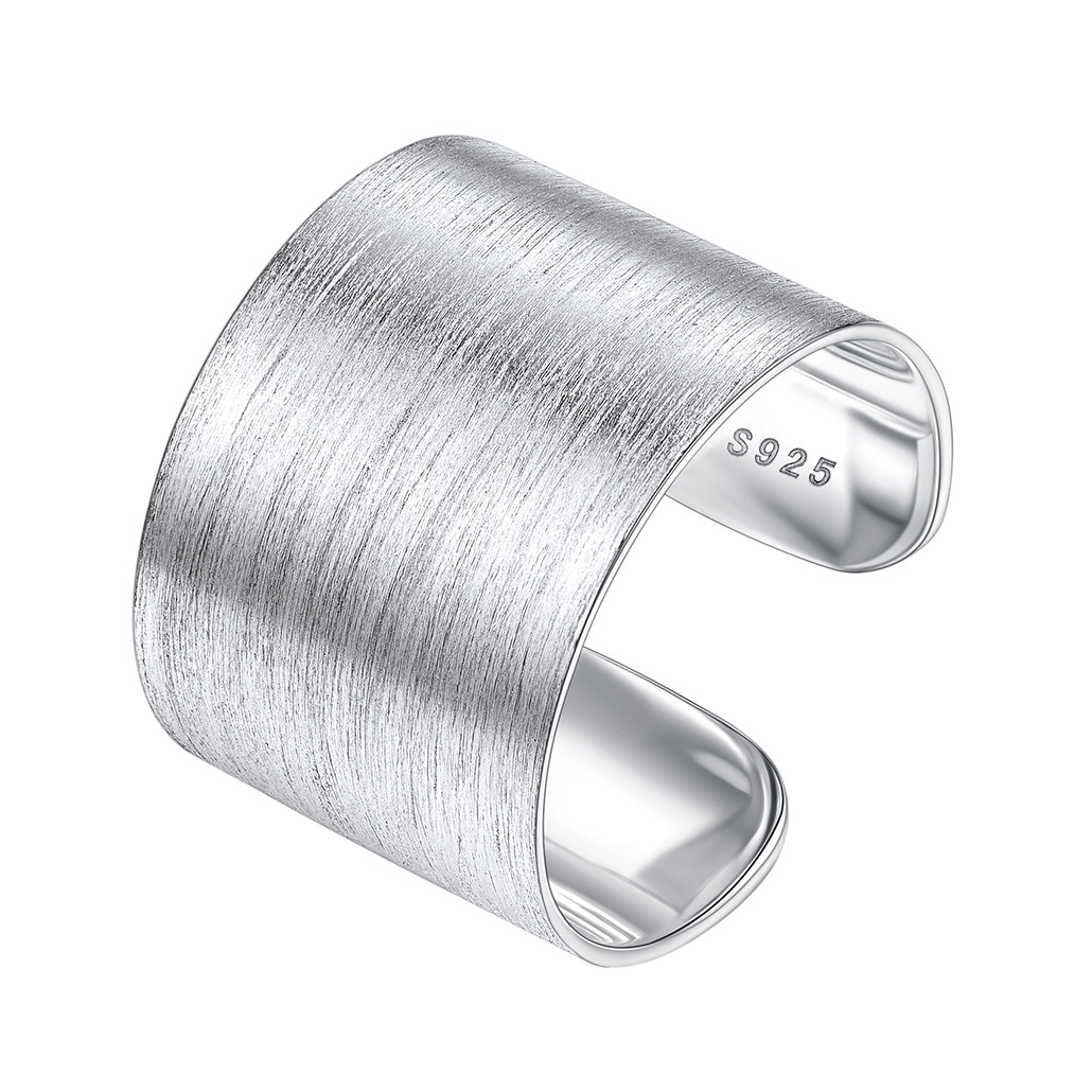 Sterling Silver Brushed Engagement Band Engraved Adjustable Cuff Ring