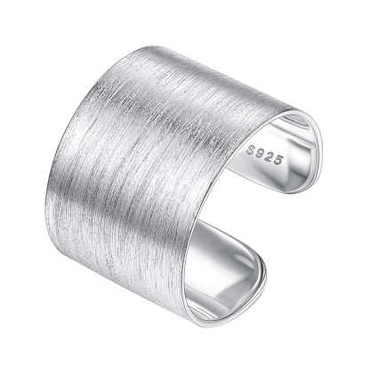 Sterling Silver Brushed Engagement Band Engraved Adjustable Cuff Ring