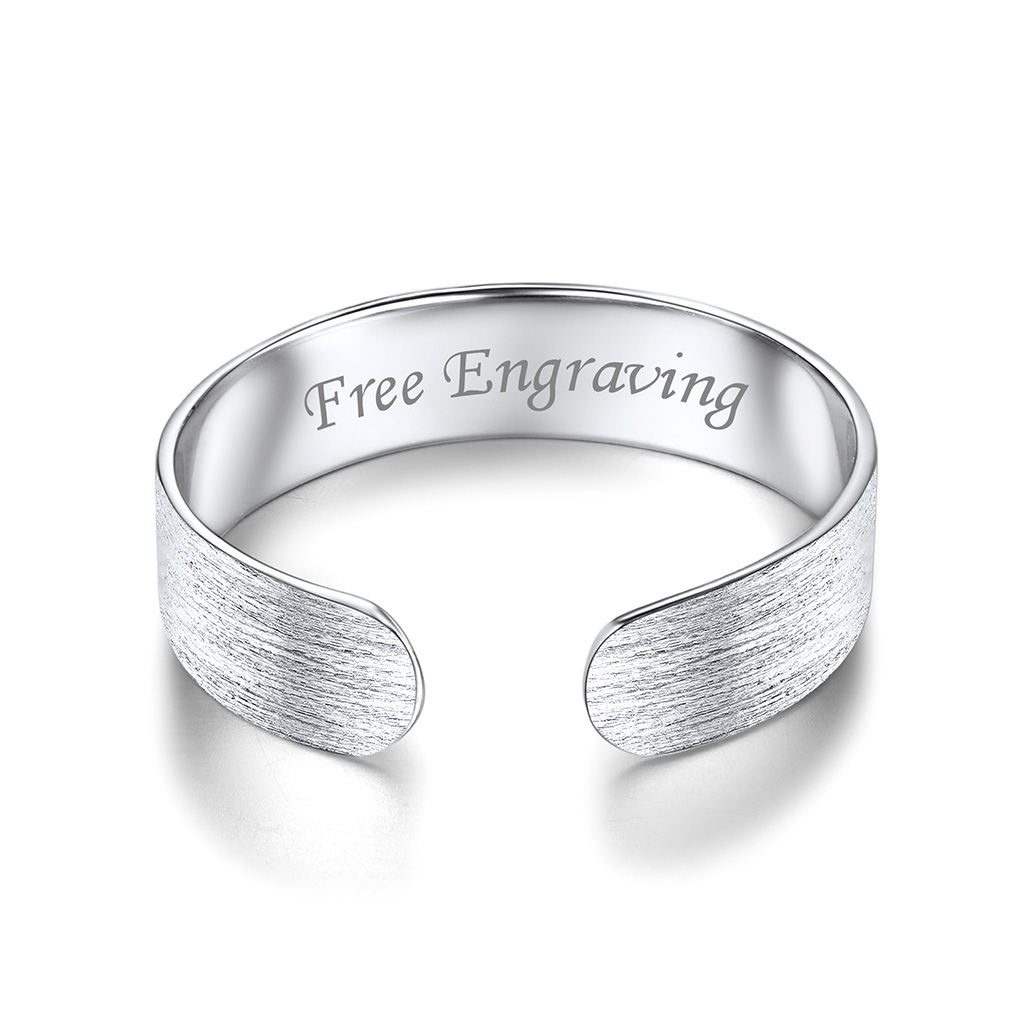 Sterling Silver Brushed Engagement Band Engraved Adjustable Cuff Ring