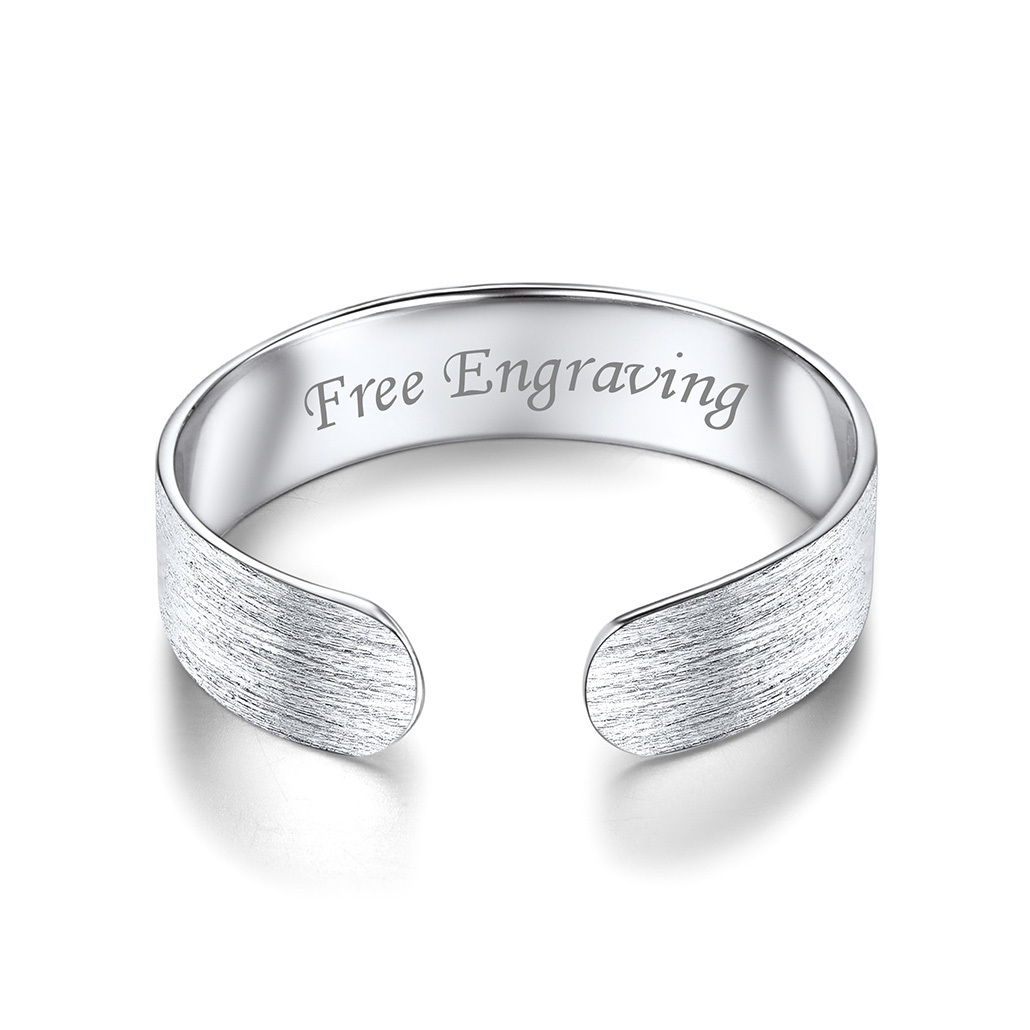 Sterling Silver Brushed Engagement Band Engraved Adjustable Cuff Ring