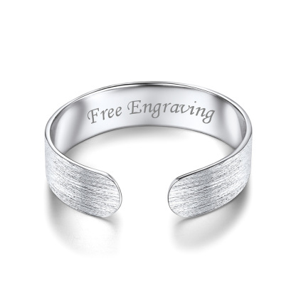 Sterling Silver Brushed Engagement Band Engraved Adjustable Cuff Ring