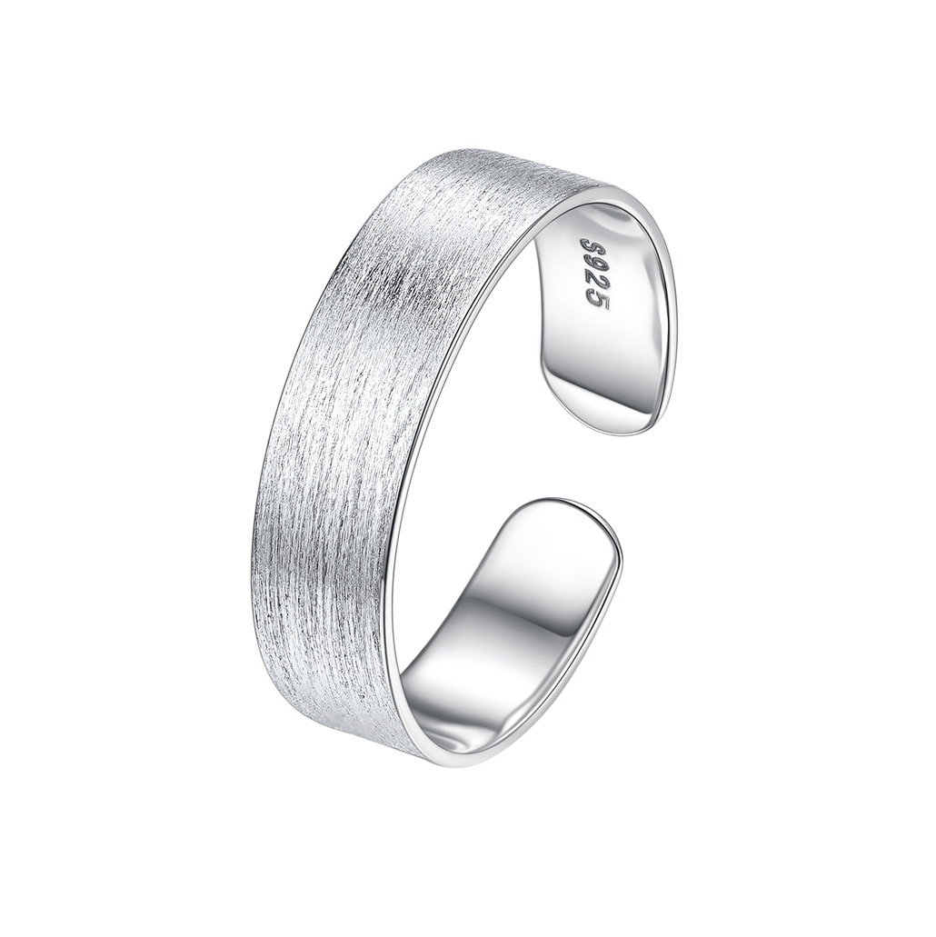 Sterling Silver Brushed Engagement Band Engraved Adjustable Cuff Ring