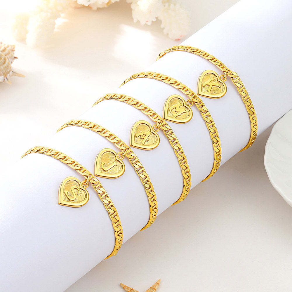 Womens Chain Initial Charm Anklet