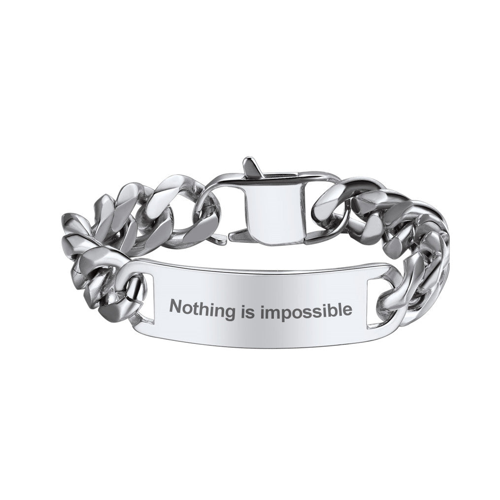 Name Engraved for Men Custom Cuban Link Chain ID Bracelet 