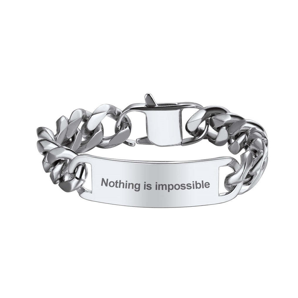 Name Engraved for Men Custom Cuban Link Chain ID Bracelet 