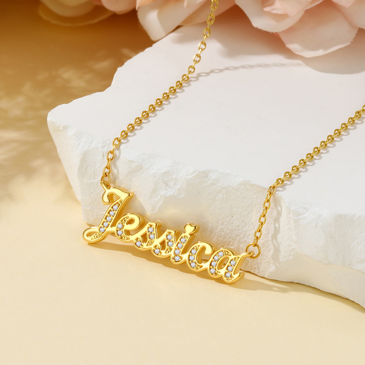 Personalized CZ Nameplate Necklace for Her