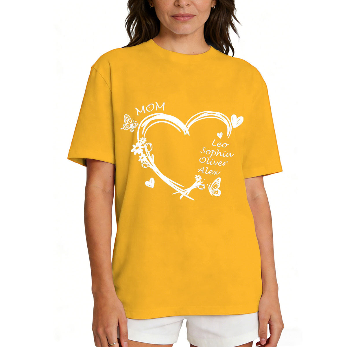 Personalized Heart & Name T-Shirt for Mom Yellow