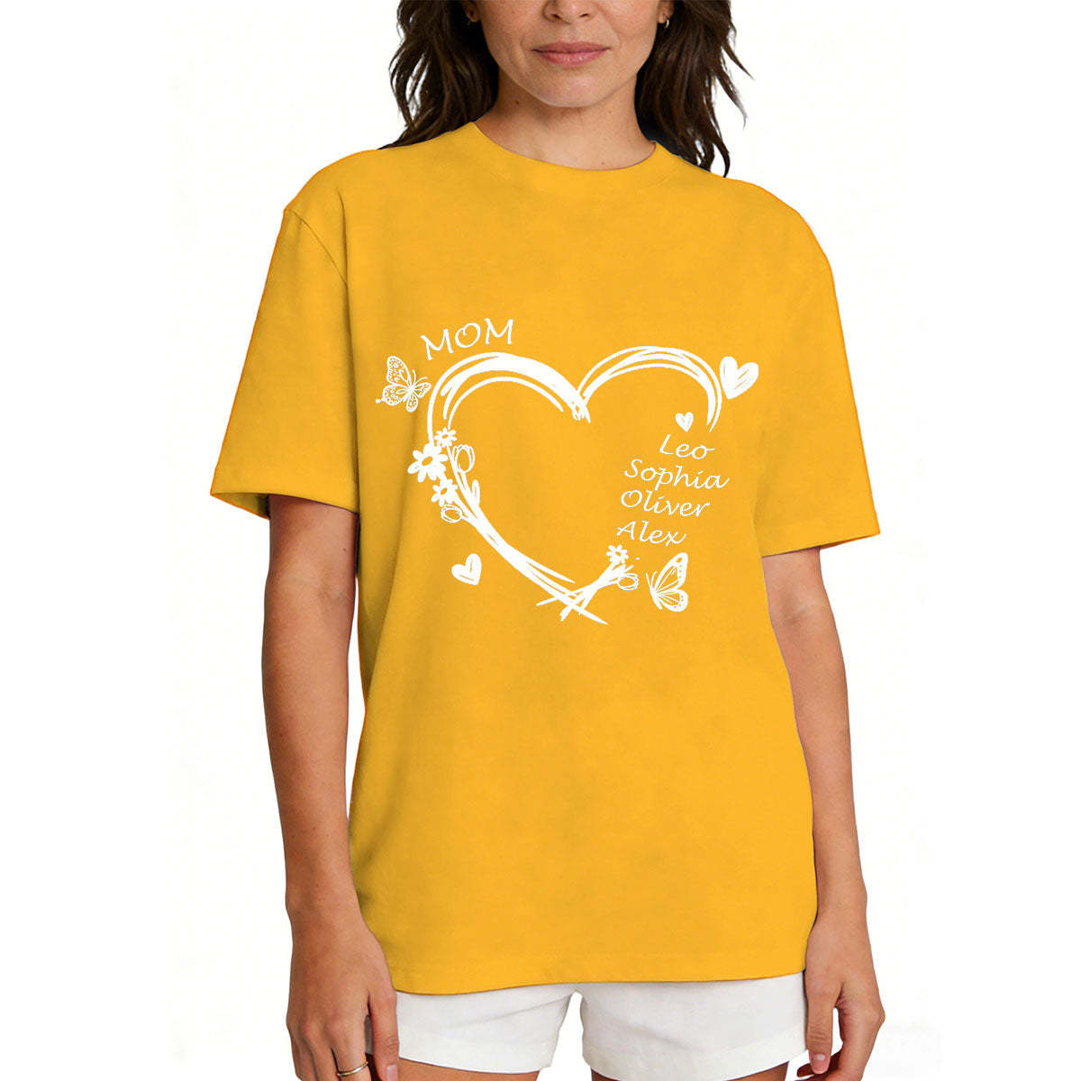Personalized Heart & Name T-Shirt for Mom Yellow