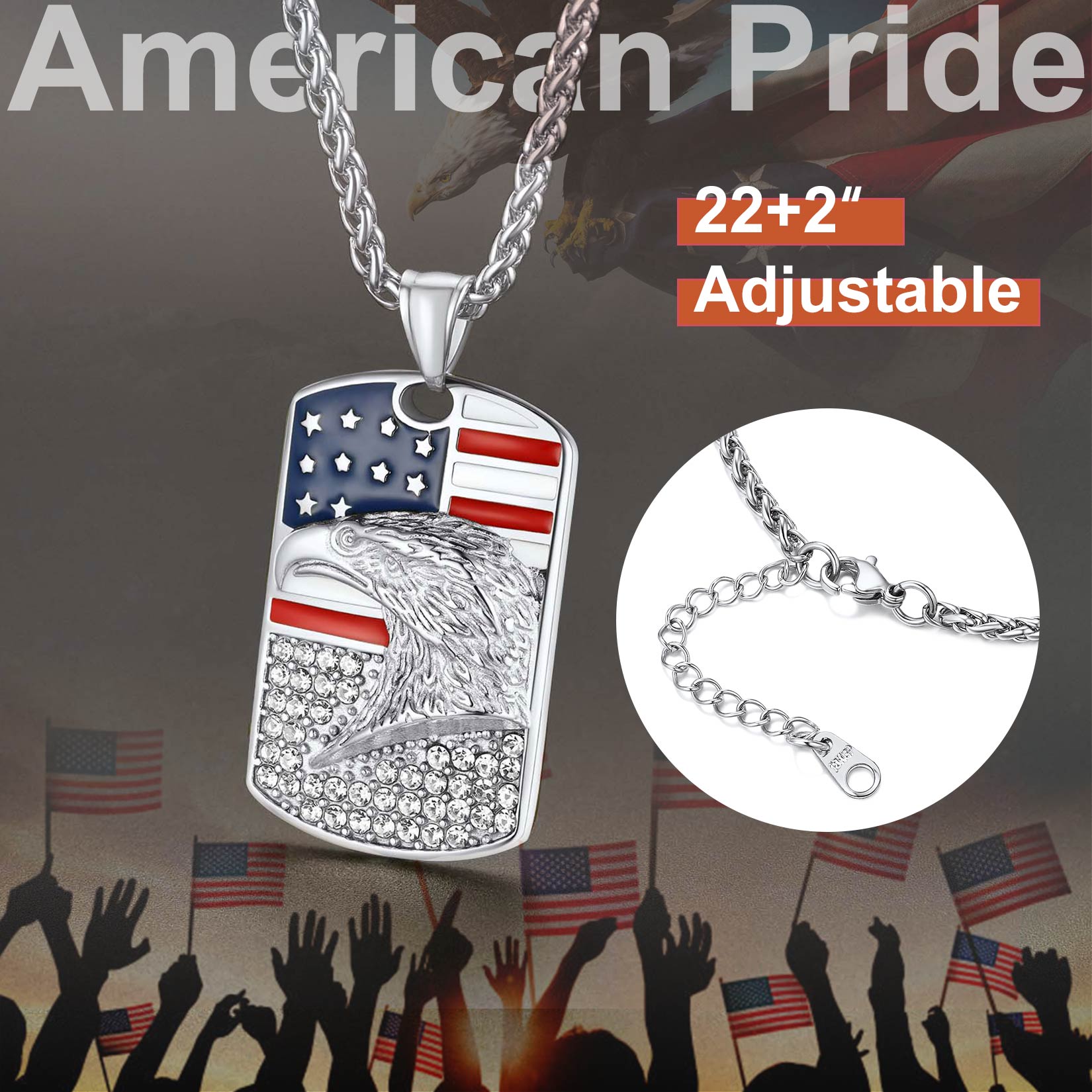 4th of July American Flag patriotic Dog Tag Necklace