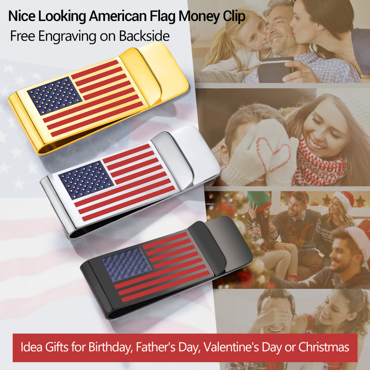 4th of July  Money Clip Wallet Credit Card Holder for him