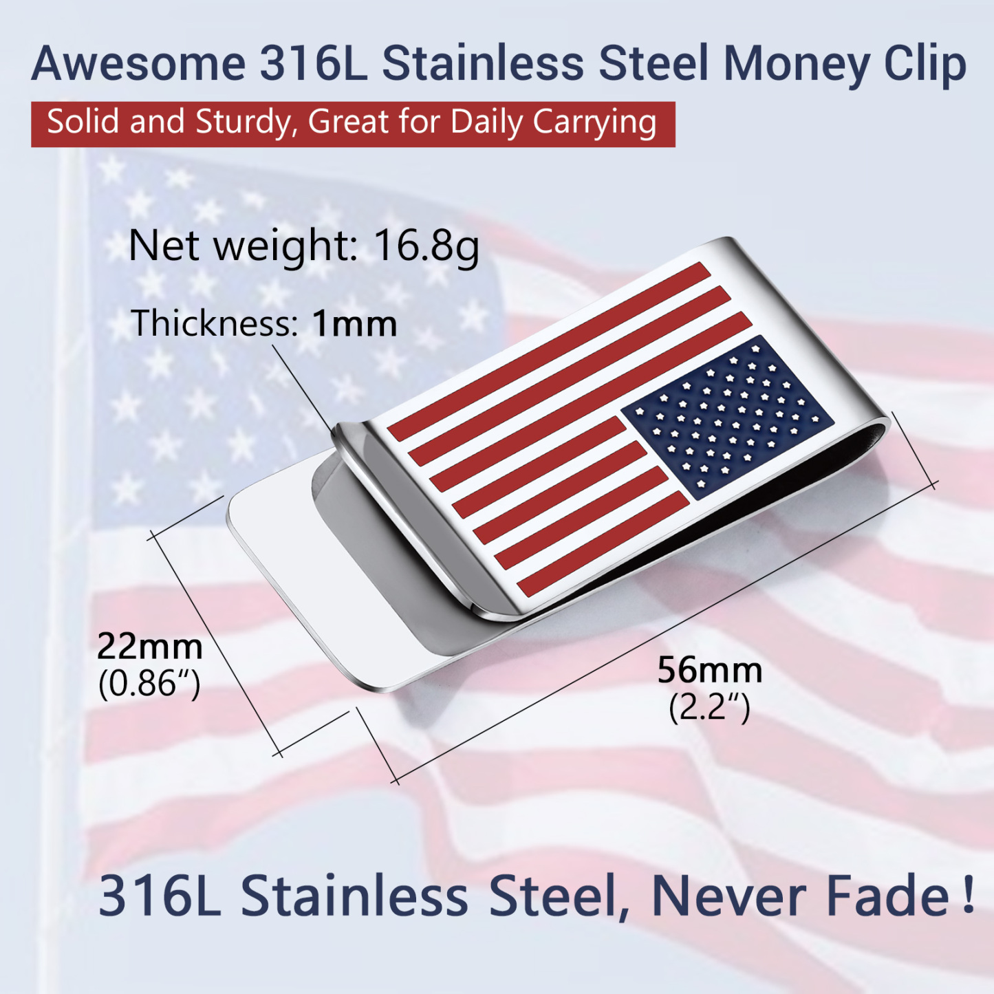 4th of July American Flag Money Clip detail