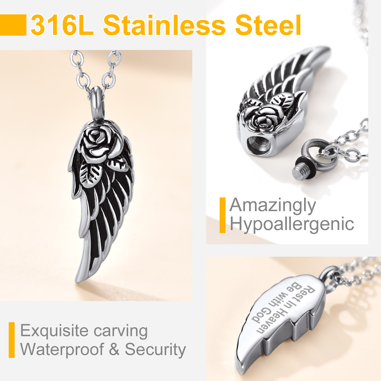 Custom Angle Wing Cremation Necklace for Ashes