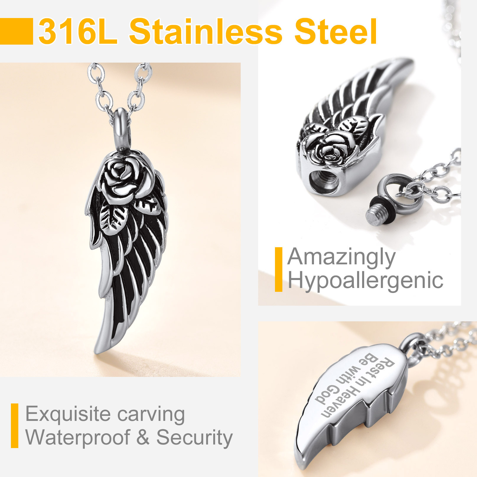 Custom Angle Wing Cremation Necklace for Ashes