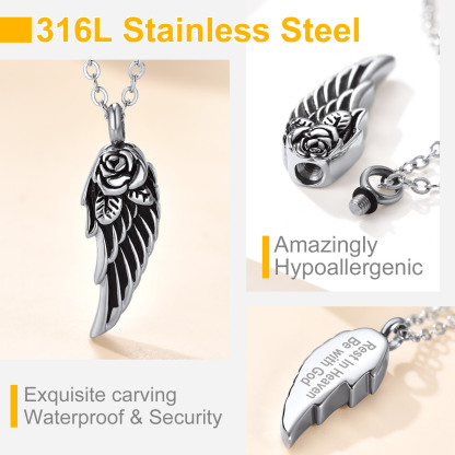 Custom Angle Wing Cremation Necklace for Ashes