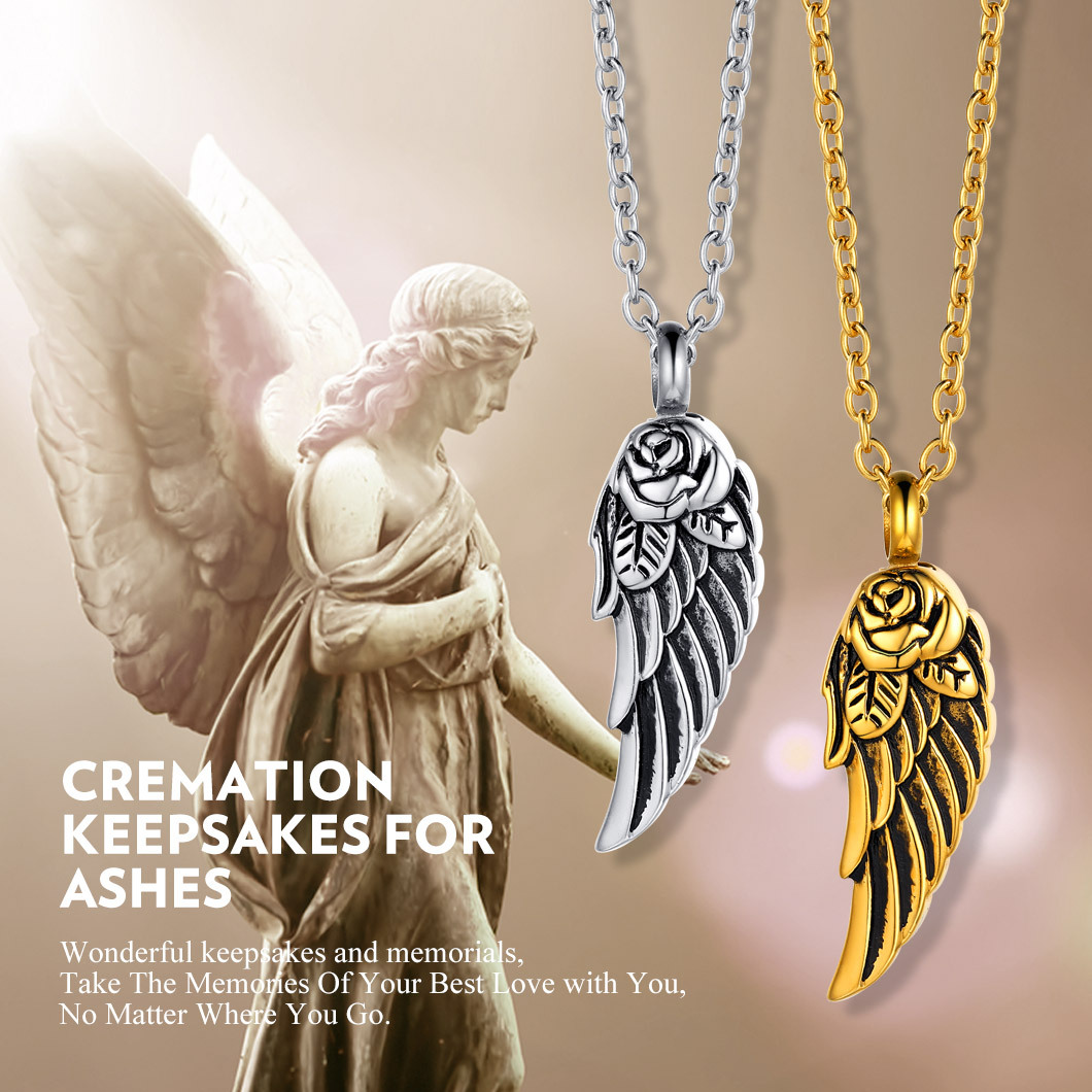 Custom Angle Wing Cremation Necklace for Ashes