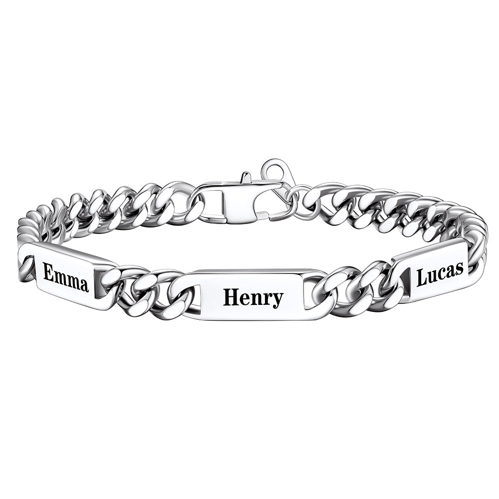 Personalized Multi-Name Cuban Chain Bracelet with Engravable Bars