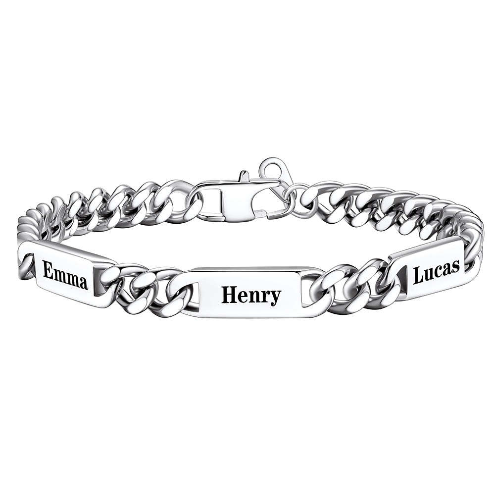 Personalized Multi-Name Cuban Chain Bracelet with Engravable Bars