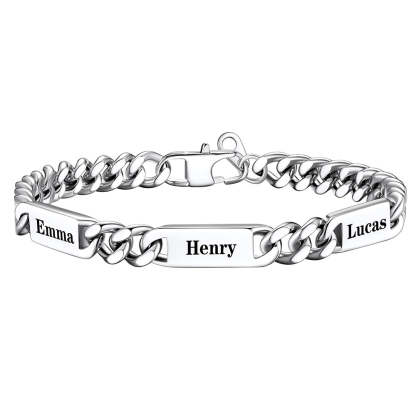 Personalized Multi-Name Cuban Chain Bracelet with Engravable Bars
